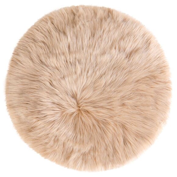 Faux Fur Round Rug Fluffy Area Rugs for Bedroom 2 x 2 Feet Khaki - Picture 1 of 6